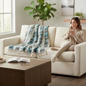 The Company Store Cotton Textured Throw Blanket 50x60 Boho Aztec Southwestern